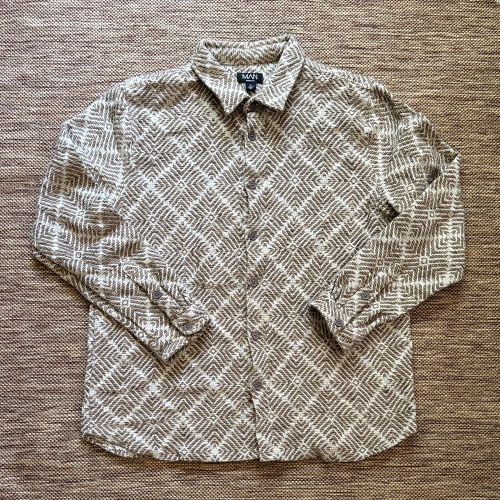 Long Sleeve Diamond Jacquard Overshirt BoohooMAN